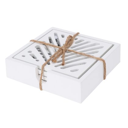 H&S Collection Onderzetters voor glazen - 4x - hout - wit - 10 x 10 cm