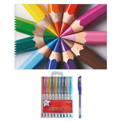 Bellatio Decorations Schetsboek A4 met 50 paginas met 10 gelpennen