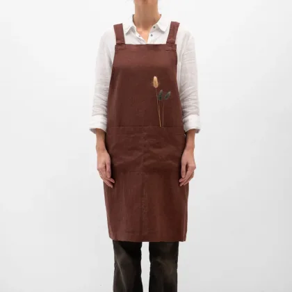 K-ook Linen Tales - keukenschort kruisband - Chocolate - .