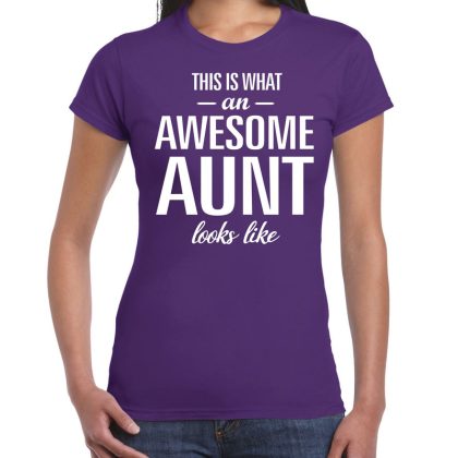 Bellatio Decorations Awesome aunt / tante cadeau t-shirt paars dames