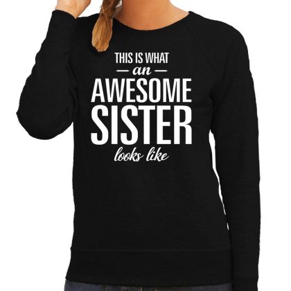 Bellatio Decorations Awesome sister / zus cadeau trui zwart dames