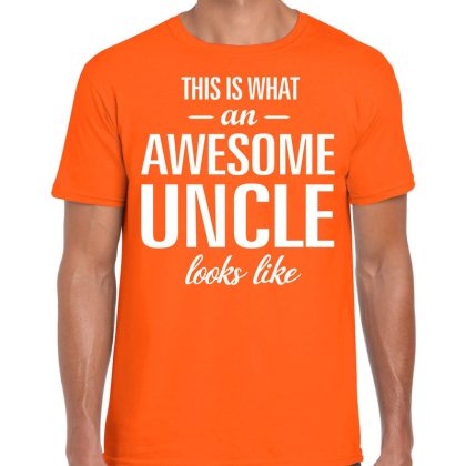 Bellatio Decorations Awesome Uncle / oom cadeau t-shirt oranje heren
