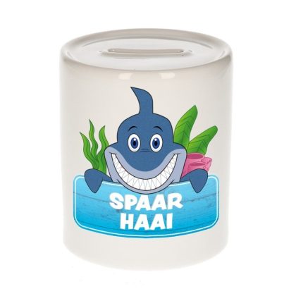 Bellatio Decorations Kinder spaarpot met haaien print 9 cm