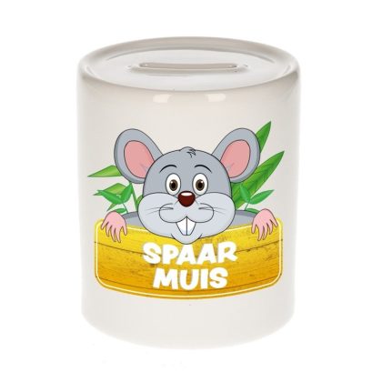 Bellatio Decorations Kinder spaarpot met muis print 9 cm