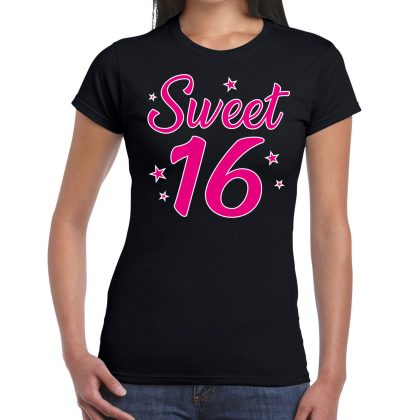 Bellatio Decorations Sweet 16 cadeau t-shirt zwart dames