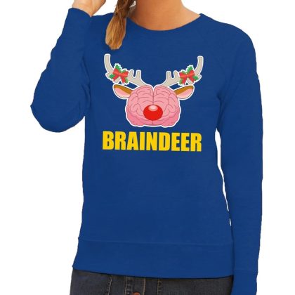 Bellatio Decorations Foute kersttrui braindeer blauw voor dames