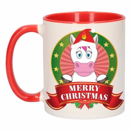 Bellatio Decorations Kerst mok / beker met eenhoorn print 300 ml
