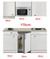 Keuken Kitchenette 170cm met koelkast en kookplaat en magnetron en afzuigkap RAI-4331
