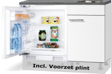 Keukenblok 110cm Wit mat met inbouw koelkast en rvs spoelbak RAI-43012