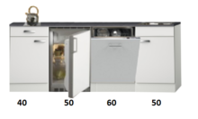 Keuken Kitchenette 200cm wit hoogglans met vaatwasser en koelkast en kookplaat RAI-447