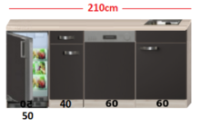 Keuken Kitchenette Faro Antraciet met koelkast en vaatwasser 210cm HRG-5384