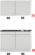 Keuken Kleine keuken 120cm x 50cm diep met een la en rvs spoelbak en wandkasten RAI-9912