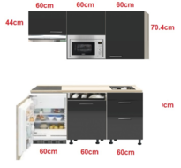 Keuken kitchenette Antraciet Hoogglans 180cm met vaatwasser, koelkast, e-kookplaat, afzuigkap en magnetron RAI-0341