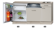 Keuken Kitchenette 180cm zand-cream glans met vaatwasser en inbouw koelkast RAI-885