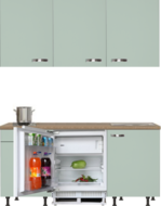 Keuken kitchenette 180 cm groen met stelpoten en inbouw koelkast met of zonder wandkasten RAI-409