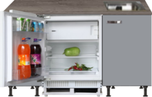 Keuken Kitchenette 160cm grijs met inbouw koelkast en stelpoten RAI-884