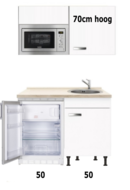 Keuken Kitchenette wit Glans 100cm met inbouw magnetron en onderbouw koelkast OPTI-258