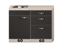Keuken mini keuken Faro Antraciet 120cm incl spoelbak RAI-4411