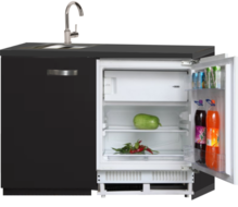 Keukenblok 120cm zwart met inbouwkoelkast RAI-2888