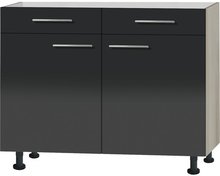 Keuken Onderkast twee laden twee deuren Antraciet hoogglans (BxHxT) 100,0x87,0x58,4 cm RAI-0382