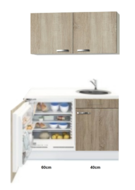 Keuken Kitchenette 100cm Padua Houtnerf incl mini inbouw koelkast RAI-2254