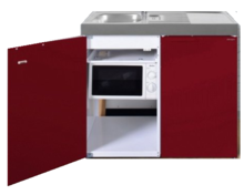 Keuken MKM 100 Bordeauxrood met koelkast en losse magnetron RAI-9573