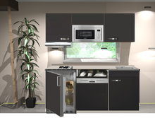 Keuken kitchenette Faro Antraciet mat 160cm met vaatwasser, koelkast, e-kookplaat, afzuigkap en magnetron RAI-033