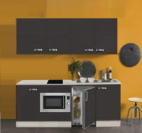 Keuken Kitchenette FARO 210cm met koelkast, magnetron en 2-pit keramische kookplaat RAI-528