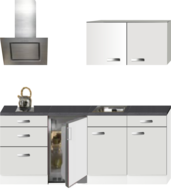 Keuken Kitchenette 210cm Wit Hoogglans incl. 2-pit kookplaat, koelkast en afzuigkap HRF-4602
