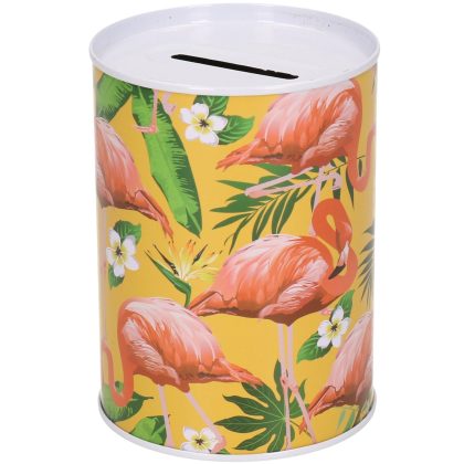 Duckiez Spaarpot geel blik flamingo 7.5 x 10 cm
