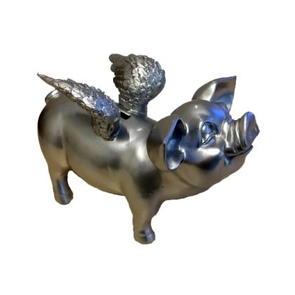Stone Lite Zilver spaarpot varken met vleugels 25 cm