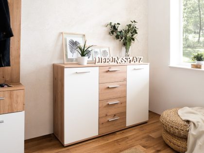 Mobistoxx Commode JACKO 2 deuren en 4 lades sonoma eik/wit