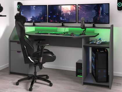 Mobistoxx Bureau GAMER 180 cm donkergrijs/zwart