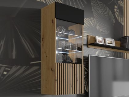 Mobistoxx Vitrinekast ORISA 1 deur zwart/artisan eik