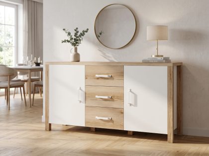 Mobistoxx Dressoir OLIANNE 2 deuren 3 lades natuurlijke eik/wit