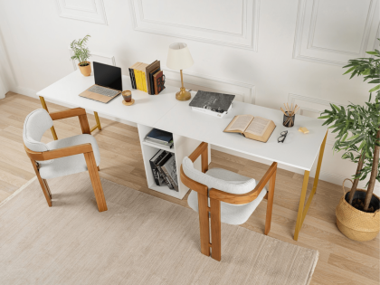Mobistoxx Bureau 2 personen TWINNA 240 cm wit/goud