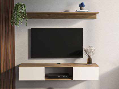 Mobistoxx Tv-meubel met wandplank ELIAME 2 deuren walnoot/wit