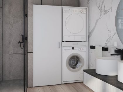 Mobistoxx Kast WASHING 2 machines boven elkaar met kast 1 deur wit