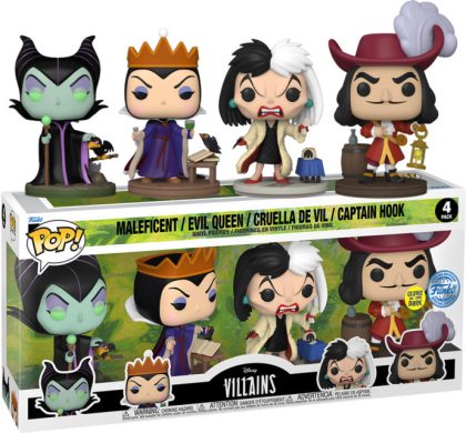 Funko Disney: Villains Funko Pop Vinyl: Maleficent/Evil Queen/Cruella De Vil/Captain Hook 4-Pack