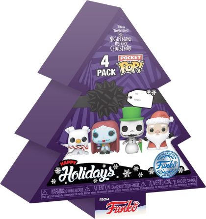 Funko The Nightmare Before Christmas Pocket Pop Holiday Tree 4-Pack - Zero, Sally, Snowman Jack, Sandy Claws
