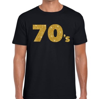 Bellatio Decorations 70's gouden glitter tekst t-shirt zwart heren