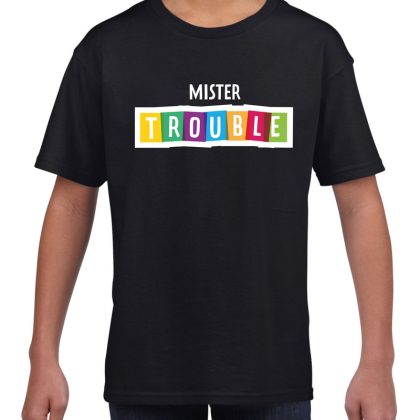 Bellatio Decorations Mister trouble fun tekst t-shirt zwart kids
