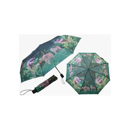 Merkloos Groene paraplu met wolven print 95 cm