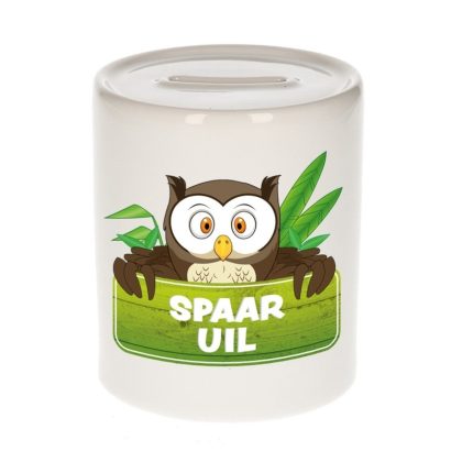 Bellatio Decorations Kinder spaarpot met uilen print 9 cm - Action products