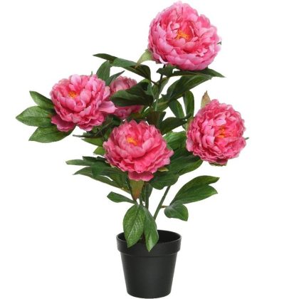 Bellatio flowers & plants Roze Paeonia/pioenroos - rozenstruik - kunstplant - 57 cm