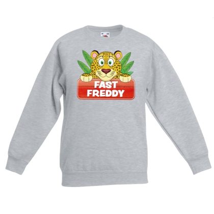 Bellatio Decorations Sweater grijs voor kinderen met luipaard Fast Freddy