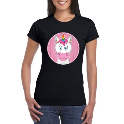 Bellatio Decorations T-shirt eenhoorn zwart dames