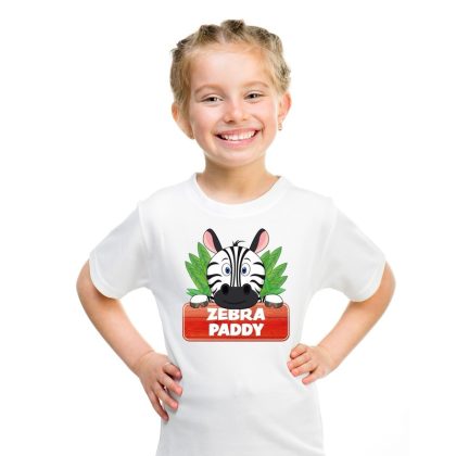 Bellatio Decorations T-shirt wit voor kinderen met Paddy de zebra