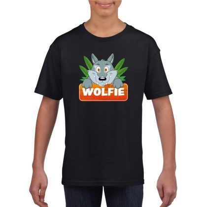 Bellatio Decorations T-shirt zwart voor kinderen met Wolfie de wolf