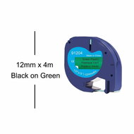 Dymo Huismerk DYMO LetraTag 91204/S0721640 Labeltape 12mm Zwart op Groen